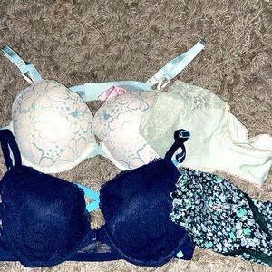 New 2 Victoria’s Secret push up bras & 2 pairs of matching panties Size-40C & XL